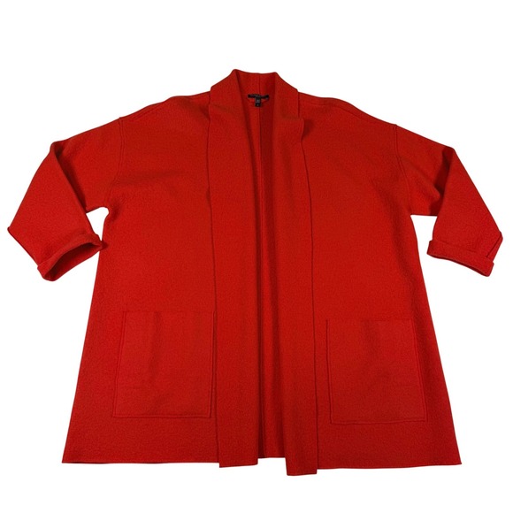 Eileen Fisher Sweaters - Eileen Fisher Woman Red Boiled Wool Open Front Cardigan Sweater 1X Shawl Collar